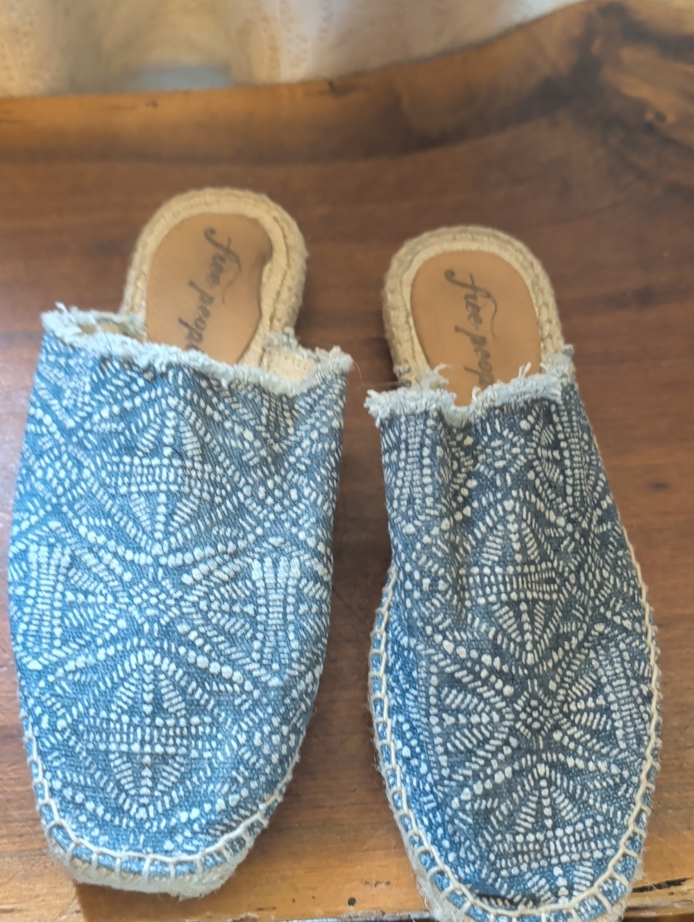 Free People Blue Patterned Espadrille Mules